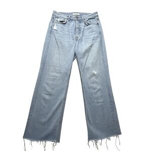 Grlfrnd Bobbi Wide Leg Jeans Womens 28 Blue Light Wash High Rise‎ 29x26 Raw Hem